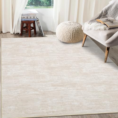 6x9 Large Bedroom Area Rug Washable Rug Soft Modern Area Rug for Living Room Non-Slip Stain Resistant Abstract Throw Floor Carpet Contemporary Rug Solid Rug for Dining Room Office, Beige - color: Beige, size: 6' x 9' (Rectangular)