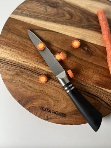 Vesta Homes Wooden Round Chopping Board/Cutting Board/Serving Board, Plate for Pizza, Vegetables, Fruits and Cheese Acacia Wood 11.5 x 11.5 Inches Handcrafted Natural - size: 12"L x 12"W