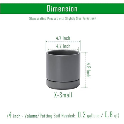 D'vine Dev 2-Pack Ceramic Pots with Saucers, Grey, 4.7 in, 94-V-B-3 | Modern Cylinder Design, Glazed Ceramic, Drainage Hole & Saucer Included, High Temperature Fired, Elegant Home Accent - color: Gray, size: 4.7 Inch