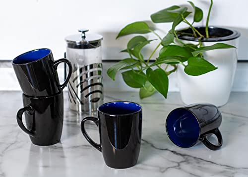 Elanze Designs Color Pop Blue Black Exterior 16 ounce Glossy Ceramic Mugs Matching Set of 4 - color: Blue