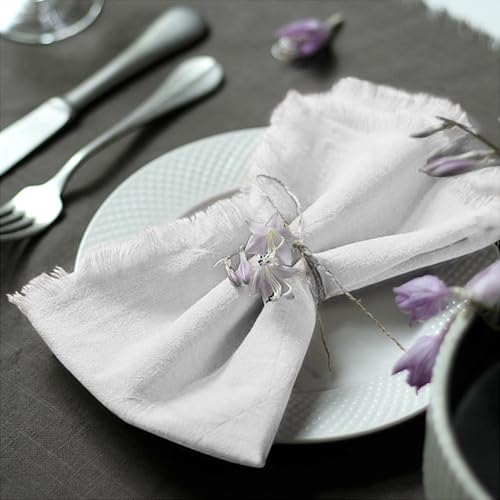 Handmade Cloth Napkins 100% Cotton Napkins with Fringe，Delicate Handmade Cloth Napkins for Dinners, Parties, Weddings and More，18 x 18 Inch Set of 4 - White - color: White