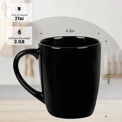 BYCNZB 27OZ Extra Large Ceramic Coffee Mug, Jumbo Coffee Mugs, Big Tea Cups with a Large Handle for Office and Home set of 2 (Black) - color: Black
