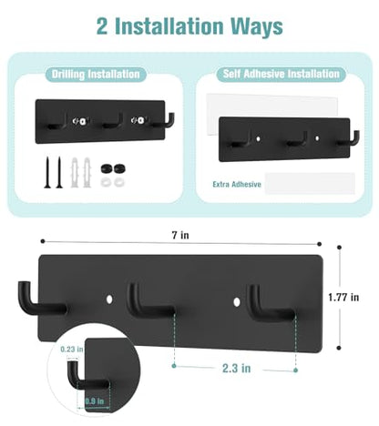 RELBRO Key Holder Wall Mount, Key Rack with 3 Hooks, Small, Black | Metal, Self Adhesive, 2 Installation Options, Matte Finish, Key Holder for Wall Foyer Garage Camper RV - color: Black