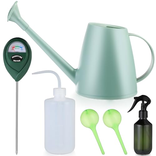 Reallnaive 6 Pcs Indoor Watering Can Set 1/2 Gallon Can 6.8 oz Spray Bottle 17 oz Squeeze Bottle Plant Watering Globes Soil Moisture Meter Small Spraying Set for Indoor Outdoor Plants(Mint Green) - color: Mint Green
