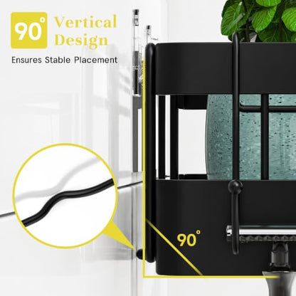 Heavy-Duty Adhesive Shower Caddy, Black Organizer | No Drill Wall Mounted Stainless Steel Bathroom Shelves with 44lbs Max Load, 0.43" Wire Spacing, Toothbrush & Soap Holder - color: Black