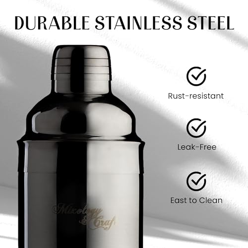 Mixology & Craft Rustic Cocktail Shaker Set – Includes Wood Stand, Complete Barware Kit with 24 Oz Shaker, Dual Jiggers, Pourers, Muddler, Strainer – Perfect for Home Bartenders (Gun-Metal Black) - color: Gun-metal Black