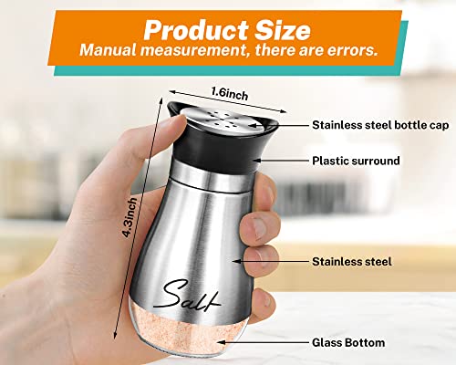 Salt and Pepper Shakers - 4 oz Silver Glass Set with Stainless Steel Lids | Refillable Glass Shakers with Stainless Steel Lids for Cooking, Dining, RV Trips, Camping and BBQs; 4 oz Capacity Each. - color: Silver