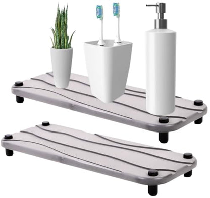 Diatomite Kitchen Stone Drying Tray, Light Grey | Sink Caddy, Kitchen Sink Organizer, Water Absorbing, Bathroom Counter Mat, Absorbent Soap Tray, Black Feet, Silver Feet - color: Light Gray