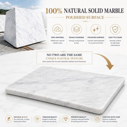 Marble Cheese & Pastry Cutting Board, 16 x 12 Inch, White | Natural Carrara Marble, Serving Tray, For Dough, Bread, Pizza, Charcuterie, Heavy, Non-Slip - color: White, size: 16"L x 12"W