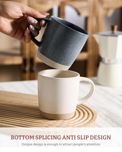 famiware Coffee Mugs Set of 4, Milkyway 13 oz Ceramic Cup Set with Handle | Stoneware Mug Set for Tea, Coffee, Latte, Cappuccino, Cocoa, Microwave and Dishwasher Safe, Matte White + Matte Dark Charcoal - color: Milkyway-Matte White + Matte Dark Charcoal,