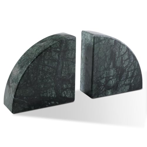 Karibiber Marble Bookend for Shelves, Non-Skid Bookends for Heavy Books, Heavy Duty Book Stopper for CDs, Luxury Book Shelf Holder, Quarter Circle Design Book Ends Decorative, Indian Green, Set of 2 - color: Indian Green