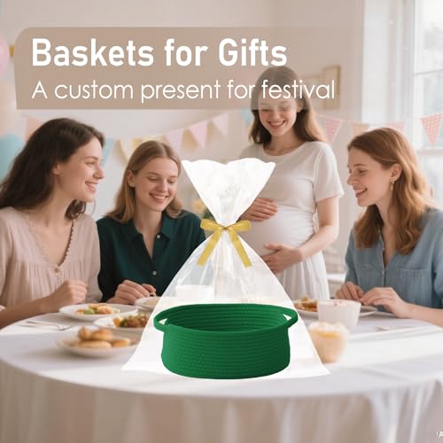 JMvicyroam Small Woven Basket, Empty Gift Basket, Green/2 Pack | Small Gift Basket, Cotton Rope, 12 x 8 x 19 in, Handles, Includes Ribbon and Bag, Birthday Gift Basket - color: Green, size: 2 Pack