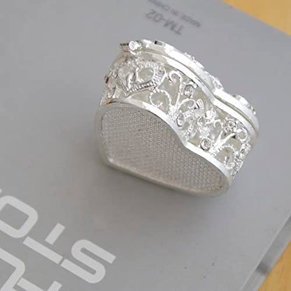 Silver Heart Jewelry Trinket Box Bejeweled Heart Box with Hollow Flower Figurines Jewelry Boxes Ring Holder - color: Silver_3
