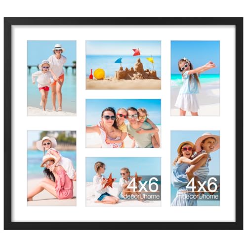 decorUhome 7 4x6 Picture frames Collage Wall Decor with Mat, P061517BK | Black 15x17 Collage Picture Frame, Fits Seven 4x6 Photos with Mat for Wall Mounting, 1 Pack - color: Black, size: 15x17 (7-4x6)