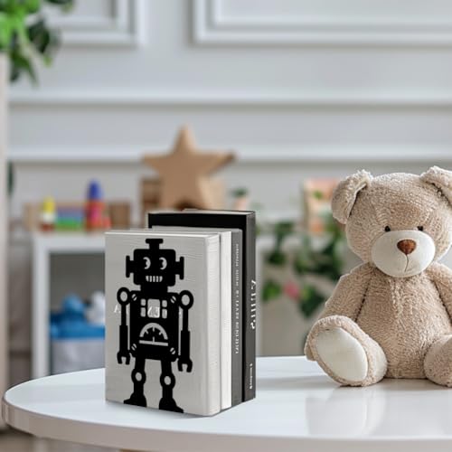 5.3"x4.3"x7.9" Metal Bookends, Heavy Duty Book Ends for Shelves | Robot Theme Cast Iron Book Supports, 1 Pair Decor Stoppers for Desk, Library, Office & Home Shelves - style: Robot