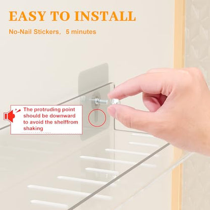 LAZYROSY 4 Pack Floating Shelves – Clear Acrylic/PET Wall-Mounted No Drill Storage with Adhesive, Invisible Bathroom & Bedroom Shelving for Kitchen, Living Room, Transparent Decor - size: 4-Piece Set