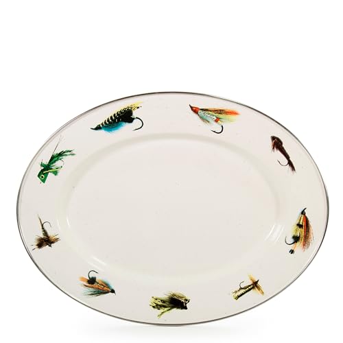 Golden Rabbit Enamelware Oval Platter, 12 x 16in, Fishing Fly - color: Fishing Fly