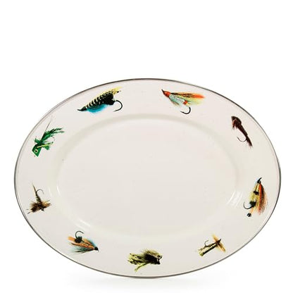 Golden Rabbit Enamelware Oval Platter, 12 x 16in, Fishing Fly - color: Fishing Fly
