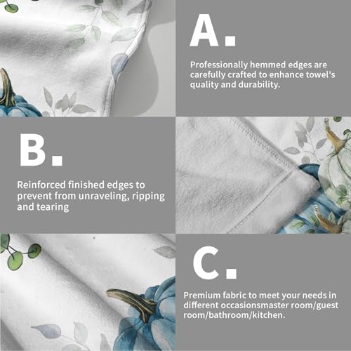 Imiss Autumn Leaves Hand Towels 14.4 x 28.3 Inch Set of 2 Blue Pumpkin Fall Thanksgiving Bathroom Towel Soft Absorbent Tea Towel Drying Baking Towels for Kitchen Hotel Spa Gym - color: Blue Pumpkin
