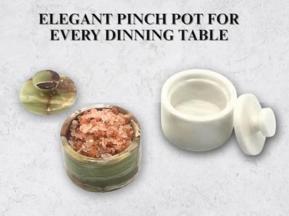 Marble Salt Cellar with Lid 2 Pack - Stone Salt Container for Countertop, Salt Box Keeper for Kitchen Counter, 3.5 oz OceanicX Marble Cellar Set (White Green) - color: White Green