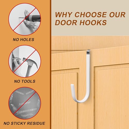 Over The Door Hooks 2 Pack – Heavy Duty Door Hanger Hooks for Hanging Towels, Bags, Robes, Clothes – No Drilling Over Door Hook, Dorm Essentials, Towel Racks for Bathroom, Bedroom, Closet