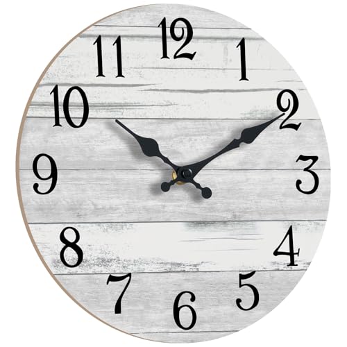 KECYET Small 8 Inch Wall Clock Battery Operated Gray White Silent Farmhouse | Round analog clock; large easy-read dial for bathroom, kitchen, bedroom & living room; 1 AA battery (not included) - color: Light Gray, size: 8"