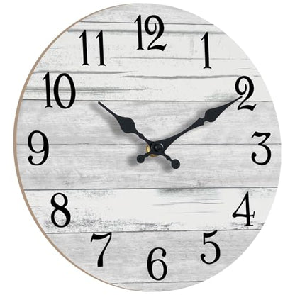KECYET Small 8 Inch Wall Clock Battery Operated Gray White Silent Farmhouse | Round analog clock; large easy-read dial for bathroom, kitchen, bedroom & living room; 1 AA battery (not included) - color: Light Gray, size: 8"