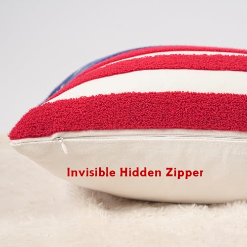 Patriotic American Flag Pillow Covers Set of 2 16x16, Chenille - color: Red, White, Blue, size: 16" x 16" (Pack of 2)