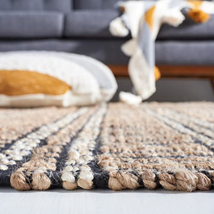 SAFAVIEH Natural Fiber Collection Area Rug - 6' x 9', Black & Natural, Handmade Flat Weave Stripe Jute & Cotton Jute, Ideal for High Traffic Areas in Living Room, Bedroom (NFB651Z) - color: Black/Natural, size: 6' x 9' (Rectangular)