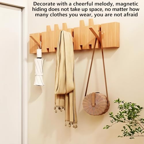 Wall Mounted Piano Key Hanger | Flip Style Hook | Entrance Wall Art Hook, Made of Oak Wood (3 Times Painted, 4 Times Polished) (Beech, 4Hooks) - color: Beech, size: 4Hooks