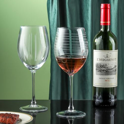 Joeyan Hand Blown Etched Red and White Wine Glasses,Stemmed Glasses with Stripes and Dots Pattern,Clear Carved Long Stem Glassware Set for Wine Tasting Birthday Anniversary Wedding,19 oz,Set of 4 - color: Etched Dots Swirls Strips Patterned Wine Glasses