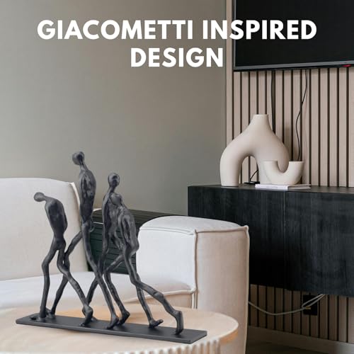 Abstract Four Figures Sculpture Cast Iron Giacometti Style Team Charging Forward Statue, Modern Art Home Office Decor, Motivational Human Figure Figurine for Desk Shelf – Corporate Executive Team Gift - style: Four walking man