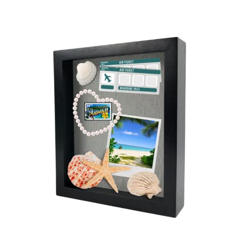 8"x10" Solid Wood Black Display Shadow Box Frame - Memory Box for Keepsakes (Picture Box, Military, Wedding, Graduation, and Flower Shadow Box) - color: Black, size: 8x10