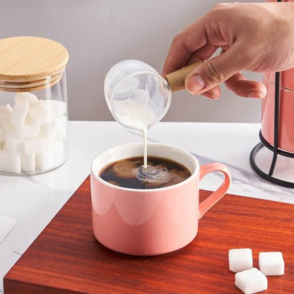 10oz Porcelain Stackable Coffee Mugs and Metal Stand Set of 4, Espresso Cups Set for Hot Drinks, Cappuccino, Tea-Pink - color: Pink