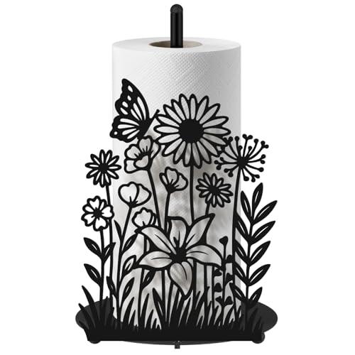 Wildflower Kitchen Countertop Paper Towel Holder Decorative Paper Towel Holder Black Metal Tissue Stand Kitchen Decor Accessories for Home Party Bathroom Countertop Dining Table - style: Wildflower