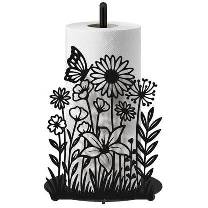 Wildflower Kitchen Countertop Paper Towel Holder Decorative Paper Towel Holder Black Metal Tissue Stand Kitchen Decor Accessories for Home Party Bathroom Countertop Dining Table - style: Wildflower