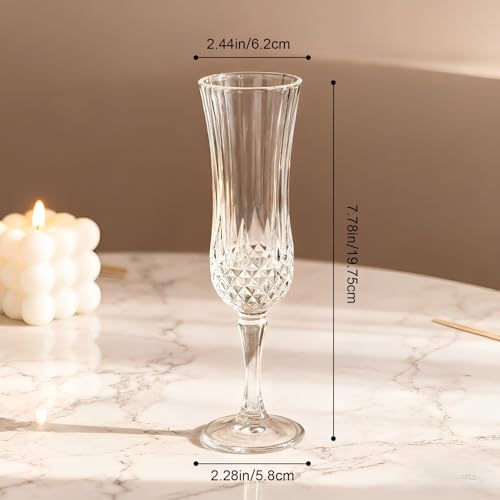 Set of 6 Champagne Flutes, 5.47oz Prosecco Glasses, Transparent, Reusable, Elegant Design, Dishwasher Safe, Durable Glass Perfect for Celebrations Modern Minimalist Style