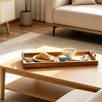 32" Extra Large Foldable Acacia Wood Charcuterie Board with Handles, Oversized Ottoman Tray with 4 Cheese Knives & Knife Holder, Folding Wooden Serving Tray for Cheese, Meat, Fruit, Bread, Kitchen