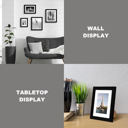 iRahmen 6x8 Picture Frame with Mat 4x6 - High Definition Real Glass Wooden Photo Frames for Tabletop Display and Wall Mounting (Black Woodgrain, Set of 4) - color: Black Woodgrain, size: 6X8