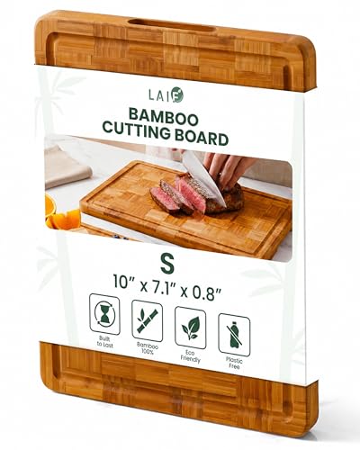 Wood Cutting Boards for Kitchen with Juice Groove, Eco-Friendly Wooden Bamboo Chopping board, Food-Safe, Non Plastic Tabla Para, Carbonized Butcher Block for Meat, Veggies Fruits, Small - style: Small