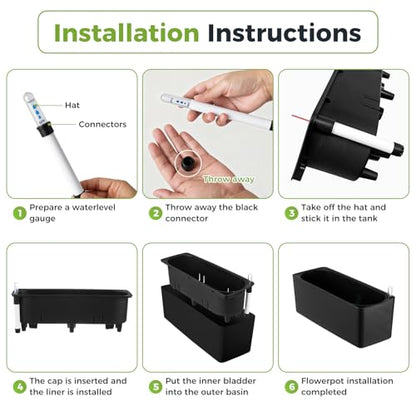 2 Pack Rectangular Self Watering Planter 15.6 x 5.4 in Window Sill Planters Indoor Rectangle Planter Self Watering Pots Plastic Plant pots with Drainage Holes Black Flower Pot (Black) - color: Black