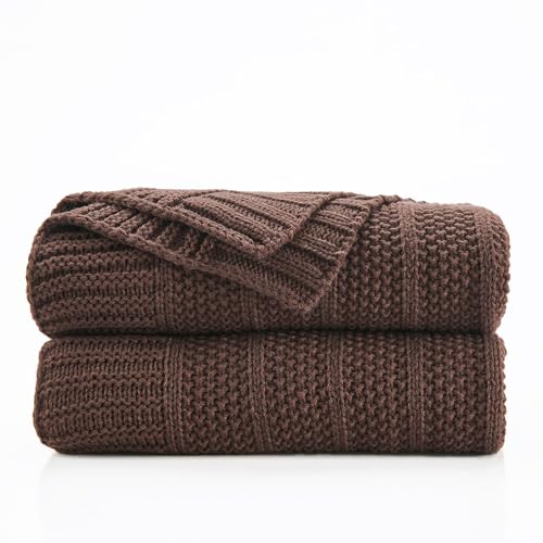 Douceur Dark Brown Stripe Knit Throw Blanket 50"x60" | Blanket for Couch, Soft Cozy Lightweight Knitted Throw for Sofa, Living Room Gift - color: Stripe-brown, size: 50"X60"