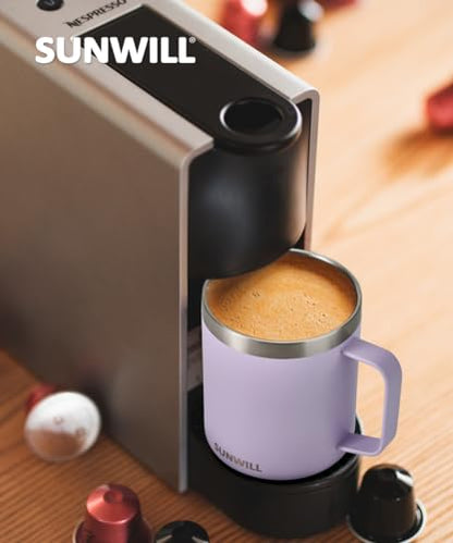 SUNWILL Travel Coffee Mug with Lid, Insulated Tumbler with Handle, 14 oz Stainless Steel Cup for Home, Office, Camping, Powder Coated Orchid - color: Powder Coated Orchid