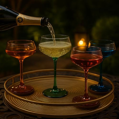 Khen 10.15 Ounce Plastic Acrylic Multicolor Coupe Glasses (Set of 4), Martini Glasses, Champagne Saucers, Reusable, BPA-Free, Shatter-Proof, Dishwasher-Safe, Perfect for Poolside, Outdoors, and More