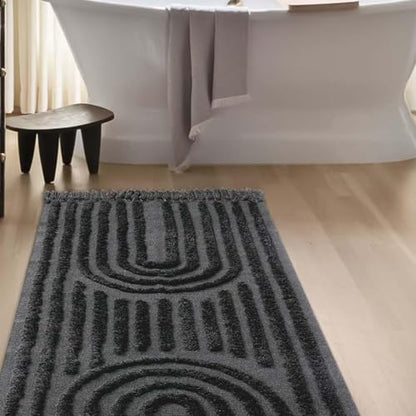 Washable Kitchen Rug 2'x4.3', Dark Grey Boho Bathroom Runner Rugs | Hand-Woven Entryway Rug, Rainbow Bedroom Rug with Tassels, Farmhouse Tufted Bohemian Rugs for Bedside/Laundry/Nursery - color: Dark Grey, size: 2' x 4' (Rectangular)