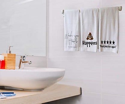 Cotton Kitchen Hand Towels Set, Soft Highly Absorbent 100% Terry Cloth Tea Towel Simple Funny Design Decorative Durable Large White Bathroom Powder Room Gift 28 X 12 Inches Set of 3 (Bathroom)