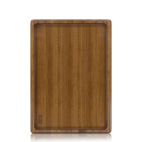 HOSHANHO Acacia Wood Serving Tray 14x10 Charcuterie Board & Non-Slip Pads | Premium Acacia Wood Platter for Cheese, Meat & Snacks, Non-Slip Pads Keep Tray Steady, Ideal for Parties, Dining & Daily Use - size: 14" x 10" x 1"