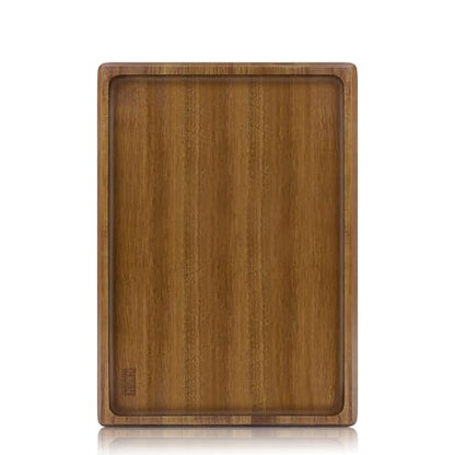 HOSHANHO Acacia Wood Serving Tray 14x10 Charcuterie Board & Non-Slip Pads | Premium Acacia Wood Platter for Cheese, Meat & Snacks, Non-Slip Pads Keep Tray Steady, Ideal for Parties, Dining & Daily Use - size: 14" x 10" x 1"