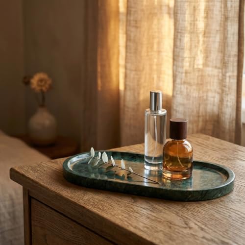 YKAJO Jade Green Oval Marble Tray, 11.8x5.9 Vanity Perfume Organizer Dish | Honed natural stone; jewelry & trinket dish, ring & key holder, soap & candle catchall; bath counter, dresser, coffee table - color: Jade Green, size: 11.8" x 5.9" x 0.6"