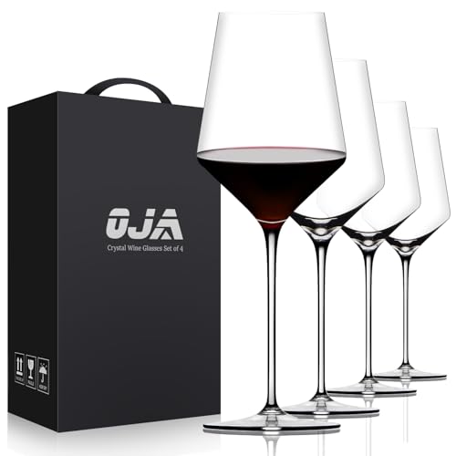OJA Wine Glasses Set, Crystal Red Hand Blown Wine Glass, Set of 4, 15 oz | Long Stem, Thin Rim, Premium, Perfect for Red or White, Daily Use, Unique Wedding Anniversary or Birthday Gift - style: Set of 4-15oz